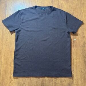 Forever 21 Men Textured Short Sleeve T-Shirt Dark Brown Seersucker Crew Neck M